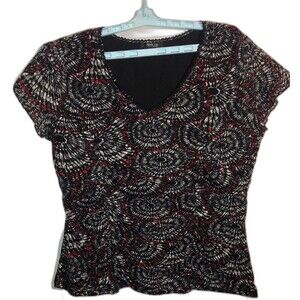 Style & Co Black Red Top Short Cap Sleeve Sequin Ruched Petite Sz 2x Dainty